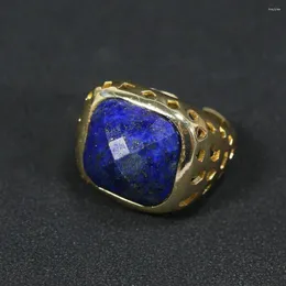 Clusterringe natürliche blaue Lapis Lazuli Facetted Quadratring Gold Farbe Elektropliert einstellbare Modedame Geschenke