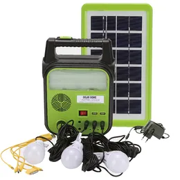 Solar Lighting System, Separate solar panel, Flood Light with FM radio, 3pc LED BULBs, USB charger ports, Complete solar lighting kit for phone charger outdoor