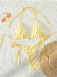 Frauen Badebekleidung Frauen Gelb Micro Mini String Bikini Sets zwei Stücke Krawatte Halfter Tanga Badeanzug Badeanzug Strand Outfits Biquini