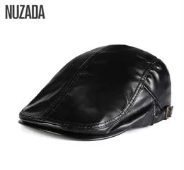 Nuzada Winter осень осенью искусственные кожаные шляпы Be Beret Unisex Men Women Flat Visor Caps Boina 5 Сплошные цвета могут регулировать Cap252R4728727