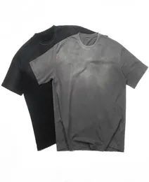 Sommer Blackgrey Vintage gebundene T -Shirt Wäsche Baumwolle Kurzarm Tee Entspannte Fit Hip Hop Tops Streetwear9765492