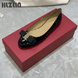 Casual Shoes 2024 Classic Brand High Quality Handmade Women's Bow Heel Leather Flat Size34-44