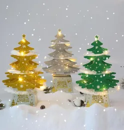 NEWChristmas Decorations Mini Desktop Christmas Tree Ornaments Shiny 3D Popup Card With Lights Xmas Decoration LLA91257102754