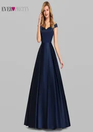 Vestidos de noite de cetim azul marinho sempre bonitos EP07934NB ALINE VNECK Vestidos longos formais elegantes vestidos de Fiesta de Noche 2020 C7031244