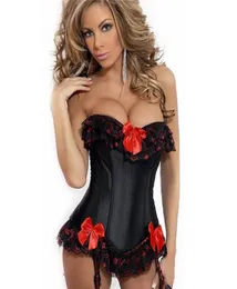 Плюс размер S6XL Sexy Lingerie Burlesque Lace Up Zipper Black Satin Red Bow Train Training Corsets Trainer9466633