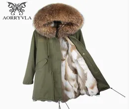 Aorryvla 2017 New Winter Women039s Real Fur Parkas Большой еновый еновый воротник с капюшоном с длинным покрытием 7411503