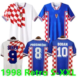 1998 Home Away Suker Retro Jerseys Boban Croatien Soccer Jerseys Vintage Classic Prosinecki Football Shirt Soldo Statac Tudor Mato Bajic Maillot de Foot 888888