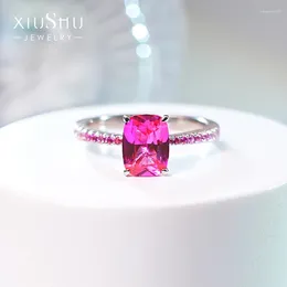 Cluster Rings Light Luxury Artificial Pink Tourmaline 925 Silver Niche Ring Set With High Carbon Diamond Gradient Temperament Versatile