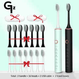 Sonic Electric Tooth Brush IPX7 Vuxen Timer Brush 18 Mode USB Laddare laddningsbara tandborstar Bytehuvuden Set 240511