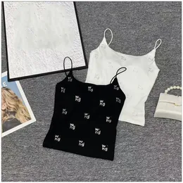 Kvinnans sommarlogo brev strass shinny bling spaghetti rem vadderad bustier tank tops väst smlxl