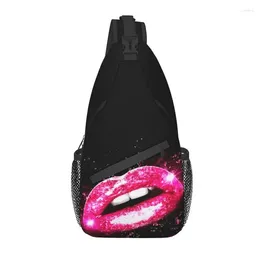 Mochila Mochila Sexy Glitter Lips Sling Bags para viagens para caminhada masculina Moda de batom vermelho Crossbody ombro de ombro