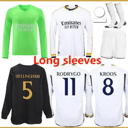 23 24 Erkek Ev Uzun Kollu Futbol Gömlek Toptan Yetişkin Kit Away Kaleci Futbol Formaları 2023 2024 Bellingham Modric Alaba Vini Jr Rodrygo Vaerde Arda Guler Kroos