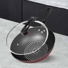 Pannor rostfritt stål wok pan med lock elektriskt kök stek lätt att montera diameter 30 cm nonstick platt botten gas spis