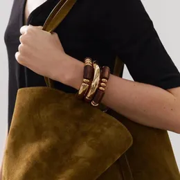 Bangle Spring Brown Beaded Resin Bracelet For Women Girls Retro Ethnic Fashion Bohemia Elastic Rope Accessories 2024