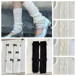 Women Socks Japanese Style Bow Tie Stacked Cotton Lolita Knitted Leg Cover Warmers