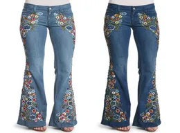 Mãe mamãe flare jeans bordados vintage bordado floral botão de impressão de cintura calça de jeans de caídas de jeans feminino jeans casual 2010122450612