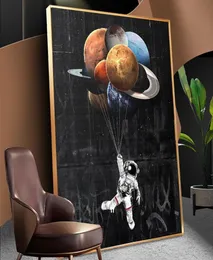 Space Astronaut Dreaming Stars Canvas Oil Målning Moderna abstrakta väggbilder för vardagsrumstecknad affischer och tryck Hem D5292648