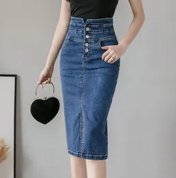 Kjolar kvinnor039s denim wrap kjol hög wasit knappar jeans kvinnlig blyerts front split 2022 sommar vintage6258232