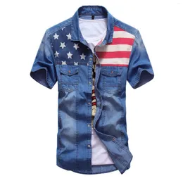 Koszulka zwykła męska koszulka uliczna jeansa lapowa jeansy z krótkim rękawem American Retro USA Flag Flag Mężczyzna 2024 w
