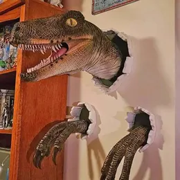 3D стена монтированная скульптура динозавра монтированная смола Demosaur Decor Decor Prop Bursting Vinging Head с когтями Home Decor 240517