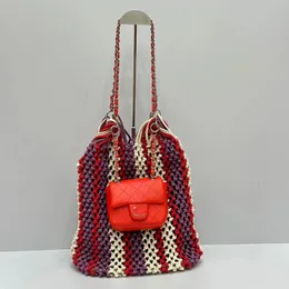 Borse da tote di lusso a catena intrecciata borsa da spiaggia in maglia spalla con mini portafoglio da donna colorato sacca doppia con filo argento in maglia in gamma rossa borsetta da rafia