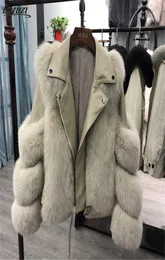 Luzuzi Fashion Fanux Fux Fur Coats Women Winter Motorcycle PE Leather Abbatti il colletto Caldo Giacca calda Outwear Femmina di lusso 2021 Y08297131237