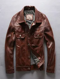 ファクトリー2018 New Men Brown Cow Leather Jacket Real Cowhideカジュアルシングル胸スリムフィットジャケットウィンターロシアコート7234985