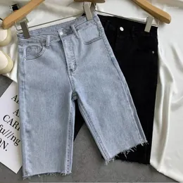 Frauen Jeans Frauen hohe Taille weibliche Sommer Vintage Feste Farbe lose Hosen Hose lässig zerrissene Denim Harem G110