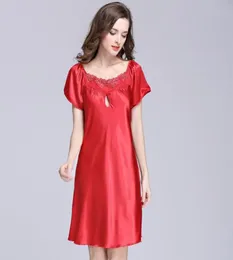 فستان نوم الصيف فو ساتان الحرير رداء النساء الدانتيل ثوب نوم ملابس نوم بالإضافة إلى الحجم sleepshirt chemise de nuit sy02607234926