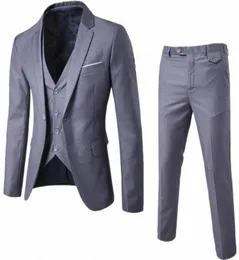 Erkek 3 Parça Blazers Pantolon Sosyal Takım Erkekler Moda Katı İş Takım Seti İnce Erkek Formale Takım Söz konusu H5GV9685266451731