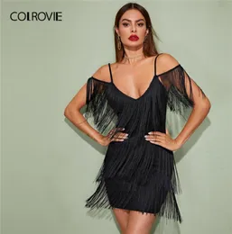 Colrovie Nero immerge il collo a strati a strati cami abiti da bodycon donna senza maniche mini abito sexy 2020 abiti a matita sottile primaverili1310849