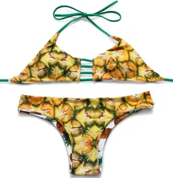 Odwracalny zestaw bikini z nadrukiem ananasowym dla kobiet stroje kąpielowe kąpielowe kostium kąpielowy 3438129