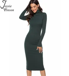 Jessie Vinson 플러스 사이즈 긴 슬리브 터틀넥 니트 갈비 미드 드레스 여자 가을 겨울 4xl 따뜻한 스웨터 바디콘 드레스 섹시한 C7002933