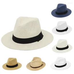 Berets Gemvie Summer Straw Hat for Women Mężczyzny szeroko rdzeń na zewnątrz podróż plażę słońca Fedora Panama