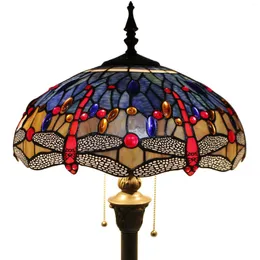 Пофы Тормы werfactory Tiffany Lamp Blue Brown Strass Dragonfly Styie Стоящий свет светильник 16x16x64 дюйма антикварного полюса