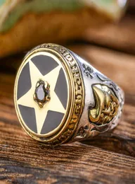 Solitaire Ring 925 Sterling Gümüş Ters Pentagram Halkası Aşağı doğru Pentacle Şeytan Şeytan Şeytan Mücevher Moda Erkekler Yüzük 1217140