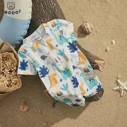 Ewodos Kleinkind Kinder Jungen Sommer Beach Badeanzug Freier Cartoon Dinosaurier gedruckt Kurzschlärm Reißverschluss Jumpsuit Badebekleidung Strandwege 240518