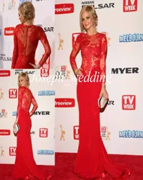 Abendkleider Samara Weaving 2016 Oscar Red Teppich durch schiere langen Spitzenärmelen Promi -Kleid Frauen Kleid JSD0295205651