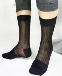 Men Business Black Straseed Socks Sheer Light Weight Vintage Formal Dress Suit Długie skarpetki miękkie siatkowy jedwabne skarpetki 8456106