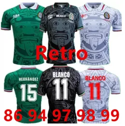 1998 Edição retro México Jersey de manga longa vintage 1995 1986 1994 Camisa retrô Blanco Hernandez Classic Football Uniformes 888888