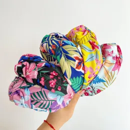 New Fashion 6 cm breites Seiten Kopfbekleidung Center Knoten Spirng Blumenstirnband für Mädchen Freizeitreisen Turban Sommerhaar Accessori