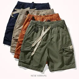 Summer American Vintage stały kolor krótkometrażowy kolor męską moda 100% bawełniana multi kieszeni zwykłe proste 5 -punktowe spodnie 240515