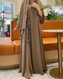 Abbigliamento etnico Elegante festa Abayas Kaftan Street Dubai Abito musulmano in chiffon turco Donna lunga a manica da ricamo Abiti da ricamo