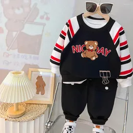Zestawy odzieży Dzieci Bluza chłopiec z kreskówek ręcznik haftowy niedźwiedź swobodny garnitur dla dziecka pasiastka za okrągła szyja