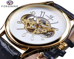 Forsining Skeleton White Golden Display luminoso Men039 Overwork Openwork Orologi Top Brand Luxury Mechanical Owatch trasparente CA7706723