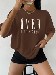 Über Denkbrief drucken Frauen Baumwolle Kurzarm atmungsaktiv Vintage Oneck Tops Allmath Casual T -Shirts weibliche Tee -Kleidung 240506