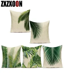 Algodão de algodão de almofada de almofada Algodão Decorativo travesseiros monstera folha de palmeira cobertura de almofada de planta verde tropical para sofá Liv9855481