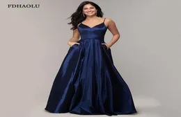 AE47 Vestido de Festa Navy Blue Long Prom Dresses Sexy V Neck Green Satin Evening Party Capo Aline 2204299031815