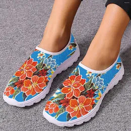 Sapatos casuais instantarts flor tropical colorido com pássaro de paraíso pintando plana para lady leve tênis de malha macia