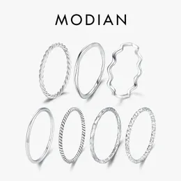 Modian 925 Sterling Silver Simple Simple Fashion Ring Stackable Classic Wave Geometric Exquisite Finger Rings for Women Party Jewelry 240513